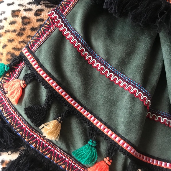 cherry paris | olive suedette fringe kimono - Picture 5 of 5